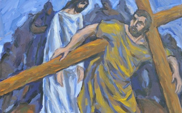 V. postaja - Šimun Cirenac pomaže Isusu nositi križ