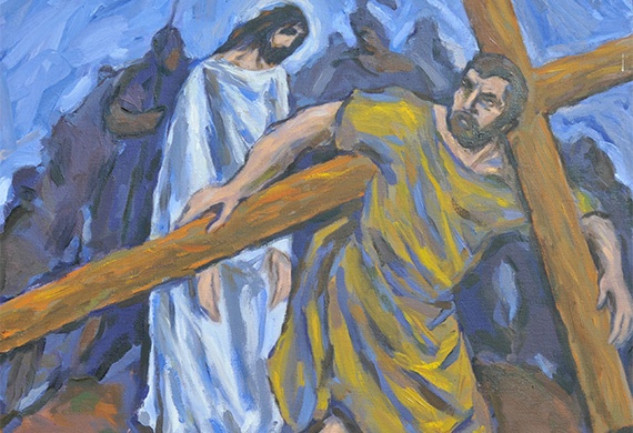 V. postaja - Šimun Cirenac pomaže Isusu nositi križ